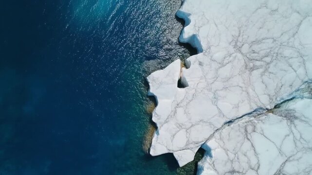 Aerial view of the marble caves chili with crystal clear blue water