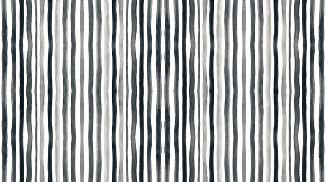 A seamless background pattern featuring hand-painted monochrome watercolor vertical stripes in varying shades of black and grey on a white surface.