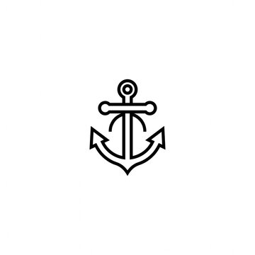 Minimalist nautical anchor icon, black line art ship anchor on white background, maritime symbol for sailing and marine branding