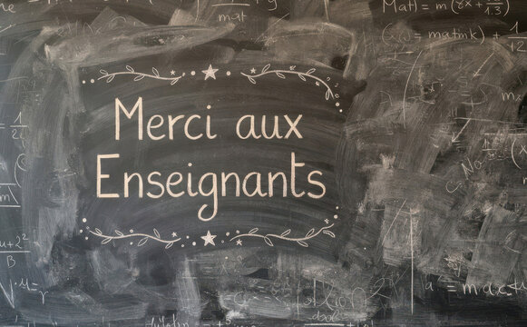 Merci aux Enseignants sur tableau noir, remerciement professeur ecole education