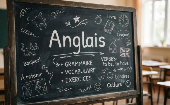 Anglais tableau noir ecole grammaire vocabulaire apprentissage langue etranger education