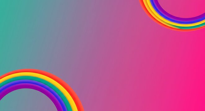 Abstract Rainbow Arc Gradient: Two colorful rainbow arcs, representing diversity and hope, are set against a vibrant pink and turquoise gradient background.