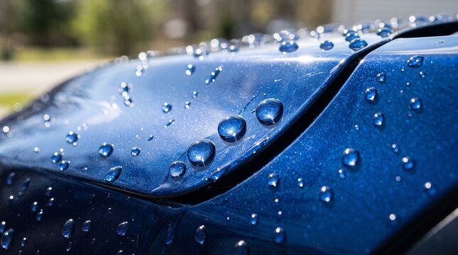 Water Droplets on a Blue Car Surface