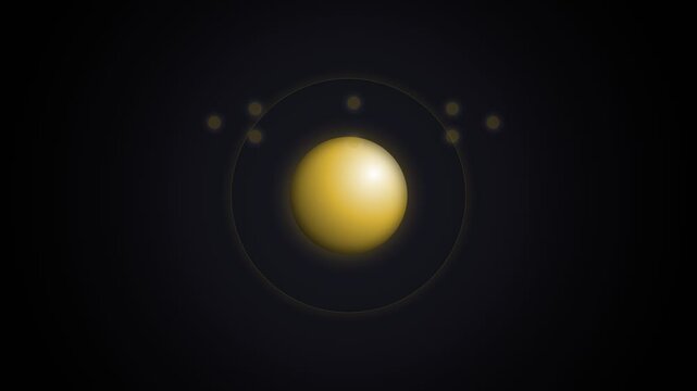 Abstract 3D Animation of Glowing Particles Orbiting a Golden Sphere.