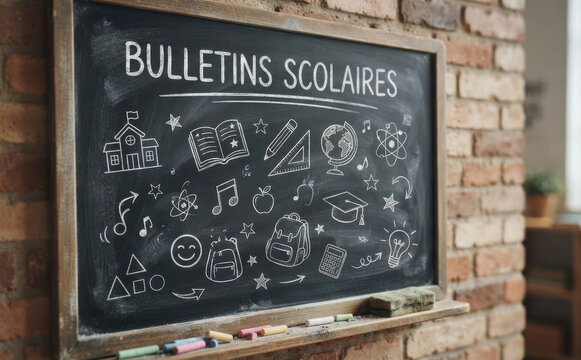 BULLETINS SCOLAIRES tableau noir ecole &eacute;ducation apprentissage