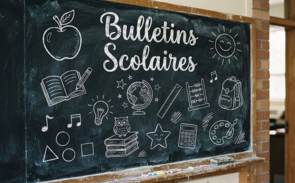 Bulletins Scolaires tableau noir ecriture ecole education notes eleve rentree