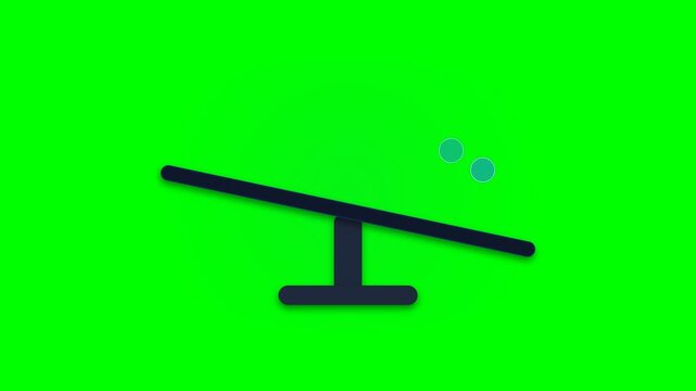 Animated Seesaw Balancing Colorful Spheres on Green Screen Background.
