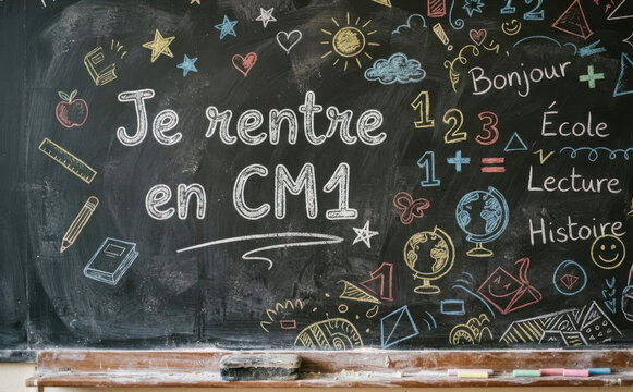 Je rentre en CM1 rentr&eacute;e scolaire tableau noir &eacute;cole &eacute;ducation apprentissage classe