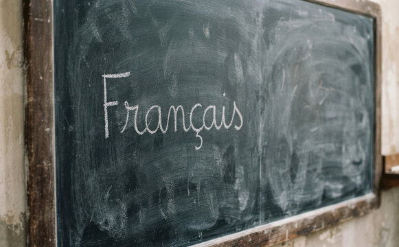 Francais ecrit sur un tableau noir pour l apprentissage de la langue et l education scolaire