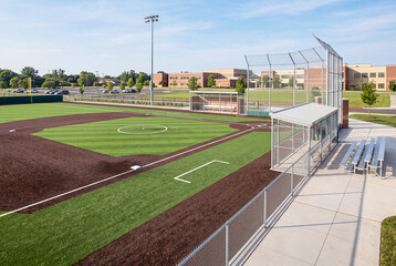 Naklejka premium Multiuse School Sports Field with Soccer and Baseball Layout