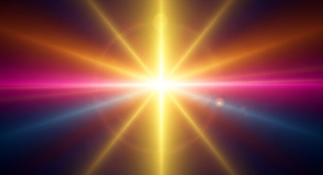 Abstract Lightburst of Brilliance: A radiant starburst of light explodes with vibrant hues of gold, orange, pink, and blue, creating a stunning visual symphony of energy and illumination.
