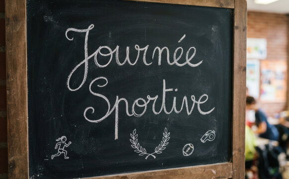 Journ&eacute;e Sportive - Tableau noir avec &eacute;criture craie sur le sport, &eacute;v&eacute;nement scolaire, &eacute;ducation physique et sant&eacute;