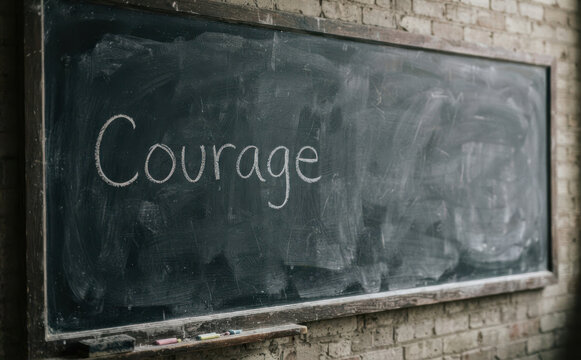 Courage ecrit sur un tableau noir, concept de motivation et de developpement personnel pour education