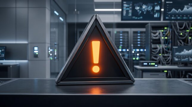 Digital alert warning sign in a modern data center
