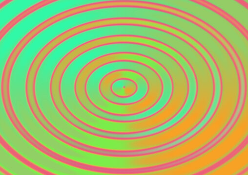Abstract background featuring vibrant concentric circles in shades of bright green and warm orange creating a hypnotic ripple effect