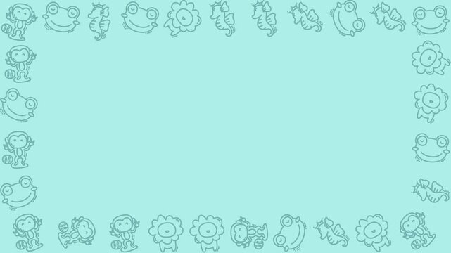 Cute Animal Border Frame Pattern Animation with Copy Space and Seamless Loop 4K