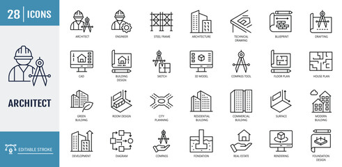 Architect icon set. vector illustration with editable stroke © Control New