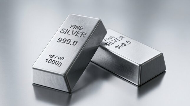 Two shiny fine silver bars weighing one thousand grams each.
