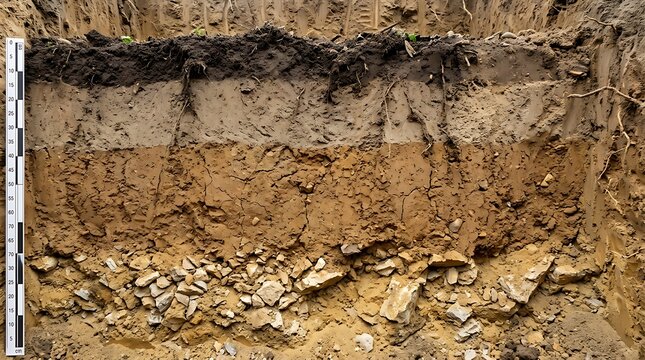 Close-up of sedimentary rock layers showing geological stratification and erosion patterns