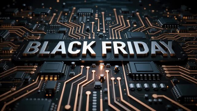 Black Friday Technology Circuit Board With Digital Ecommerce Shopping Sale Concept