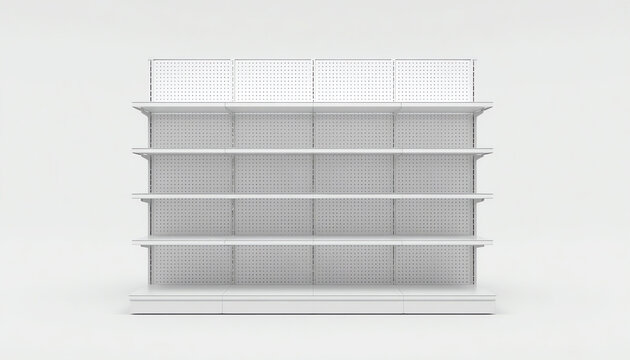 Realistic empty supermarket shelf on a white background. 3d rendering (1)