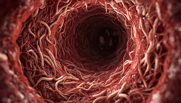 Roundworm parasites in the human intestine. Ascariasis. Diseases of the human digestive system. 3d rendering (2)