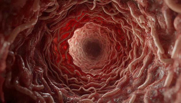 Roundworm parasites in the human intestine. Ascariasis. Diseases of the human digestive system. 3d rendering (2)