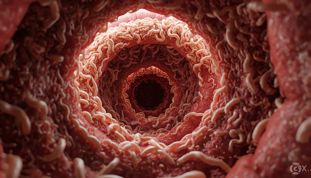 Roundworm parasites in the human intestine. Ascariasis. Diseases of the human digestive system. 3d rendering (2)