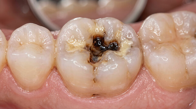 Dental Caries and Dark Cavity on Molar Tooth