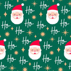 Naklejka premium Cute hand drawn Santa Claus with letters and gold star seamless pattern design for Christmas and new year background.