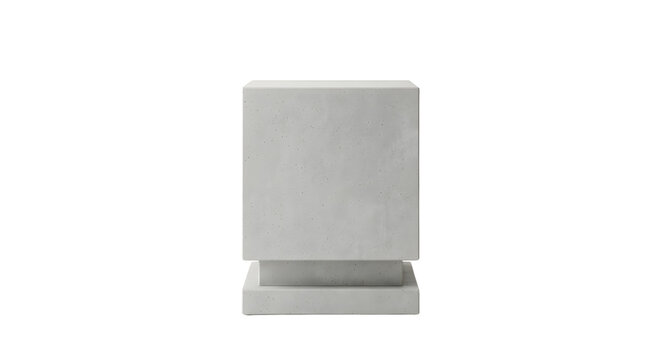 Tiered light grey concrete block podium with square stepped pedestal base
