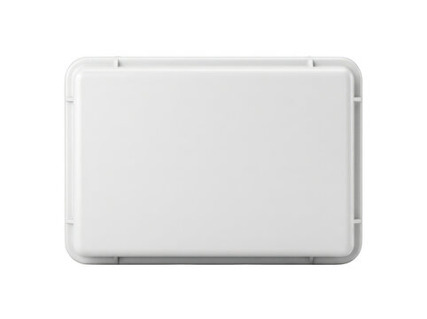 Minimalist white portable air conditioning unit with sleek design on neutral background.