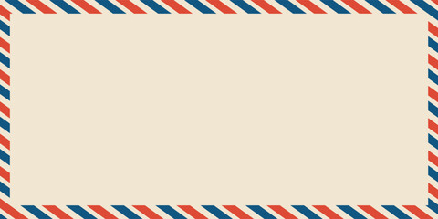 Fototapeta premium Airmail envelope frame. Commercial envelope. International vintage letter border. Retro air mail postcard with blue and red stripes. Blank correspondence paper template.eps,10