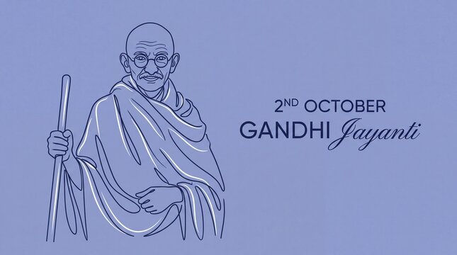 Gandhi Jayanti hand drawn linear background. Mahatma Gandhi vector line art illustration.