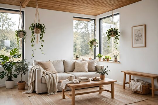Comfortable living room with abundant natural light and houseplants