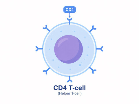 CD4 T-cell Helper T-cell Diagram with Receptors Vector Illustration