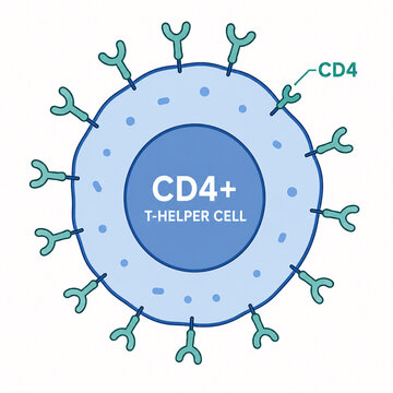CD4 Plus T-Helper Cell Diagram with Labeled Receptors Vector Illustration