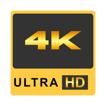 4K ultra HD gold typography logo sign with dark HD box HD logo rectangular sign media emblem screen resolution video quality digital badge graphic icon ultra HD 4K as transparent cutout