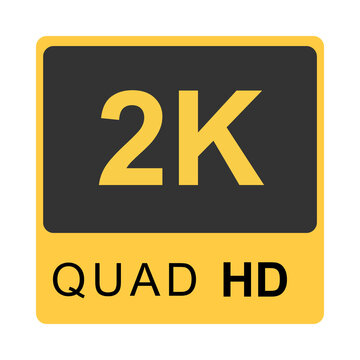 2k quad HD yellow text resolution logo badge on dark background with quad HD high definition resolution standard technology entertainment streaming broadcast definition as isolated PNG