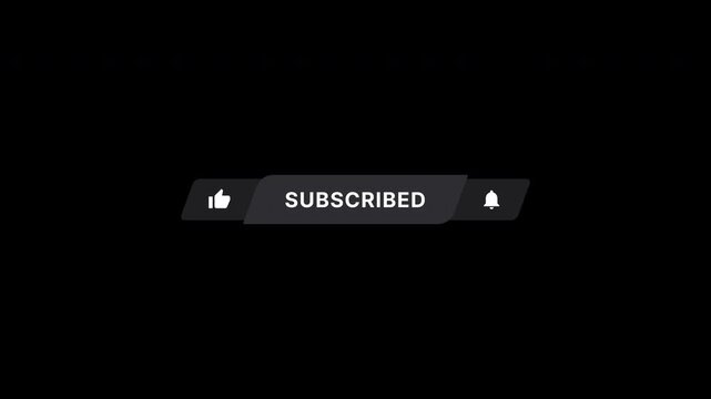 Subscribe button lower third animation, social media overlay with like and notify icons, dark mode notification bar