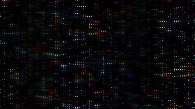 Digital Pixel Noise Background.Glowing tech matrix texture video effect with colorful LED dots.
