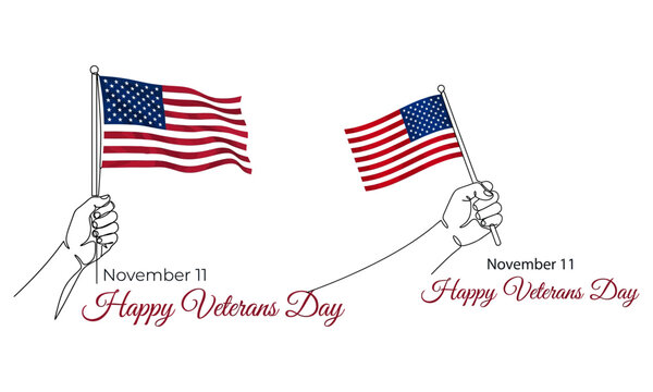 Happy Veterans Day American Flag Hand Illustration Patriotic Tribute