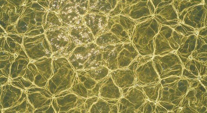 Golden yellow water surface with intricate light caustics and rippling liquid texture pattern