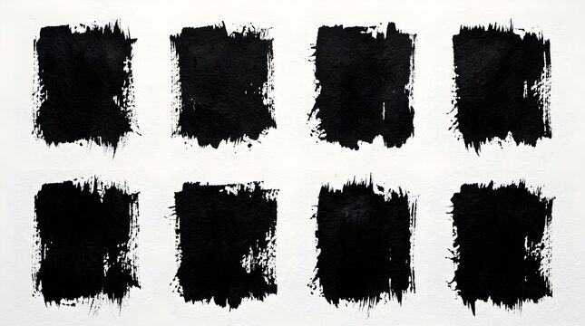 Set of black ink brush rectangles and rough marker strokes with brush stroke black paint ink mark