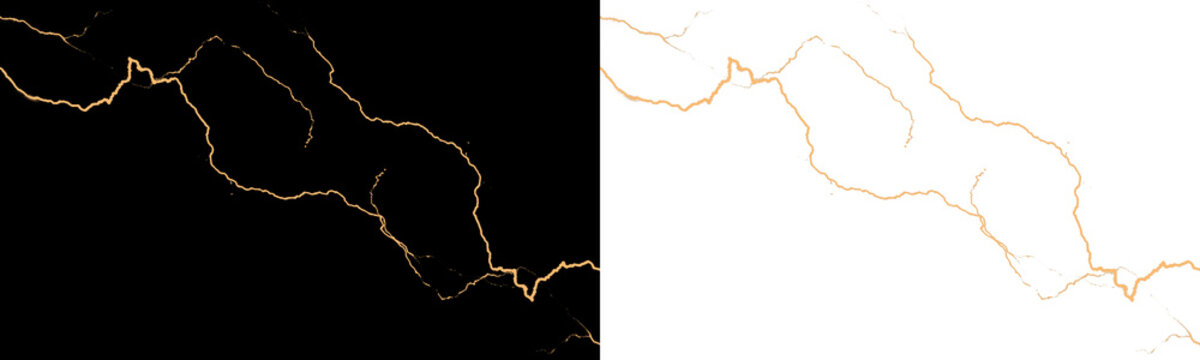 Abstract gold vein pattern on black and transparent background
