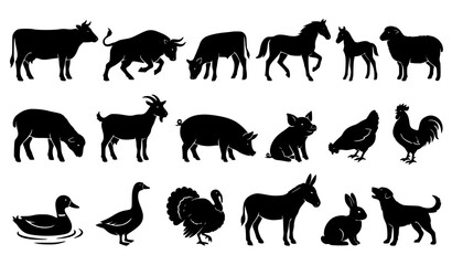 Obraz premium Farm Animal Silhouette Icon Collection