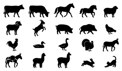 Obraz premium Rural Livestock Animal Black White Symbol Set