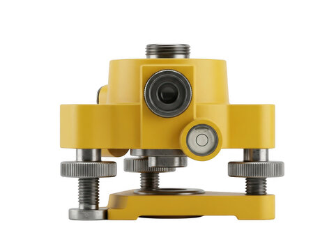 Precision surveying instrument with mounted camera and tripod adapter on neutral background.
