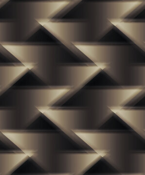 Seamless sophisticated black and gold geometric texture featuring elegant 3D overlapping triangles and refined metallic material design