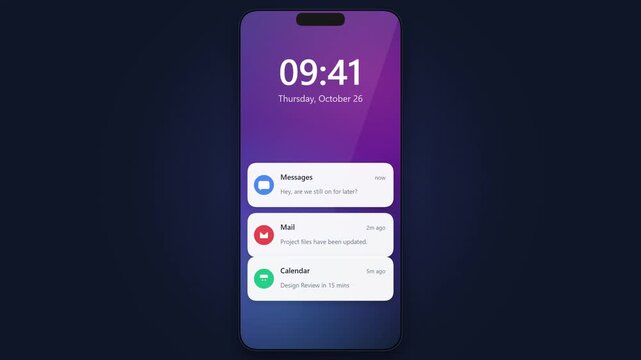 Smartphone Screen with Social Media Message Push Notification Animation